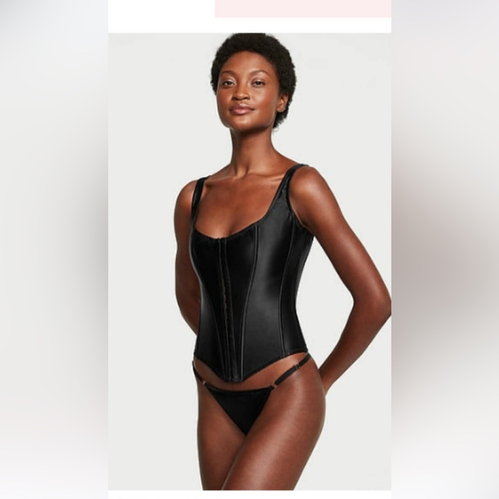 Victoria Secret Black Faux Leather Corset Tank